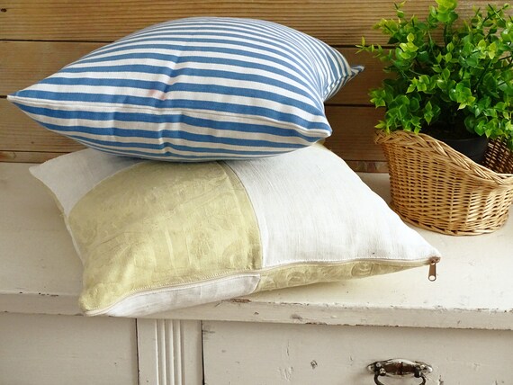 Farmhouse Throw Pillow Brocade Pillow Beige Yellow Check Blue White Stripe Pillow Decorative Designer Throw Pillow French Country Cushion Etsy Canada