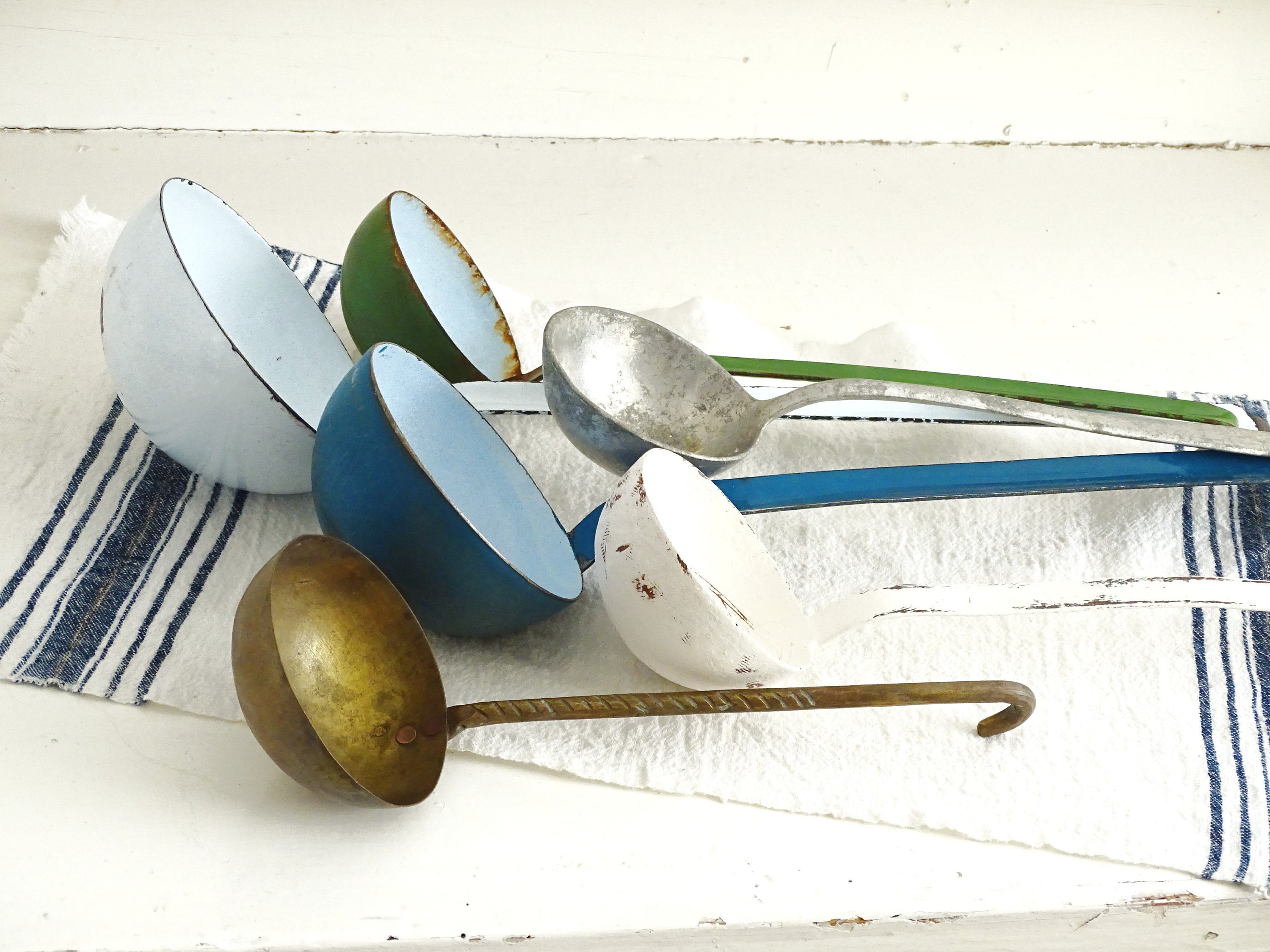 Vintage Enamelware Ladle White And Blue Enamelware Ladle Dining & Serving Kitchen & Dining etna