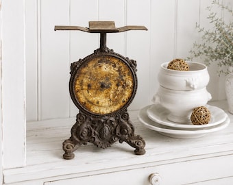 Antique Cast Iron Kitchen Scale: Ornate Farmhouse Decor