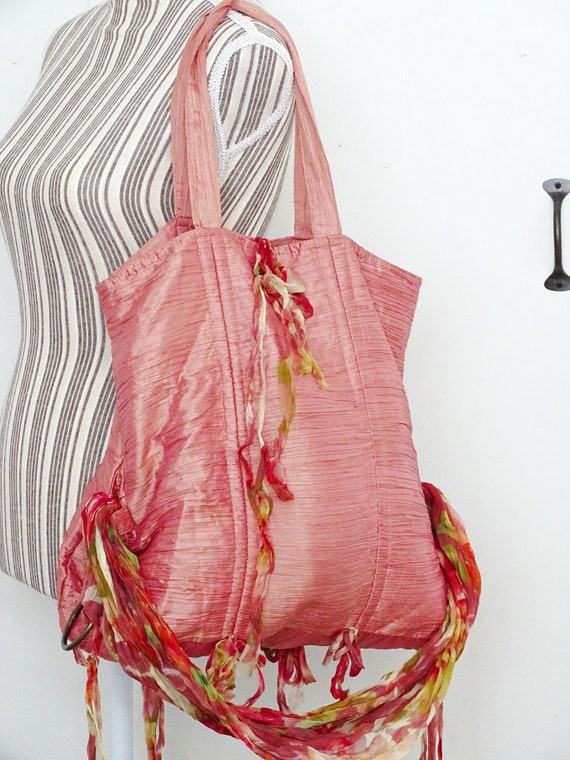 Handmade Pink Fabric Shoulder Tote Bag, Artisan S… - image 4