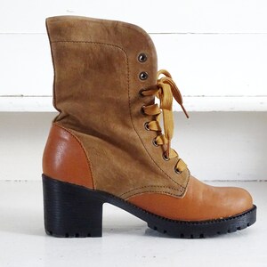 Suede Leather Ankle Boots Lace Up, Platform Mid Calf Boots Mid Chunky Heel, Cowboy Style Lace Up Boots, Leather Booties US 8.5 EU 39 UK 6.5 image 3