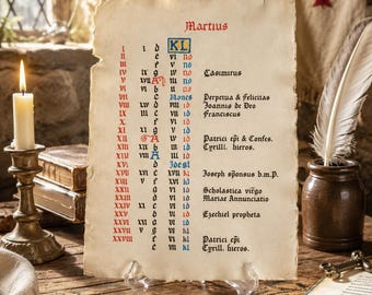 Handwritten Medieval Perpetual Calendar, Original Gothic Calligraphy, Illuminated Medieval Manuscript Art, One of a Kind