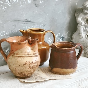 アンティークテラコッタピッチャーポット：素朴なフランスのコンフィジャー、花瓶