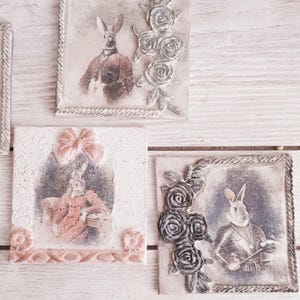 Ritratto vittoriano di Mr. Rabbit, decorazione da parete con animali in stile cottagecore, targa da parete con coniglio, ritratto di coniglio vittoriano, quadro da parete con coniglio vintage