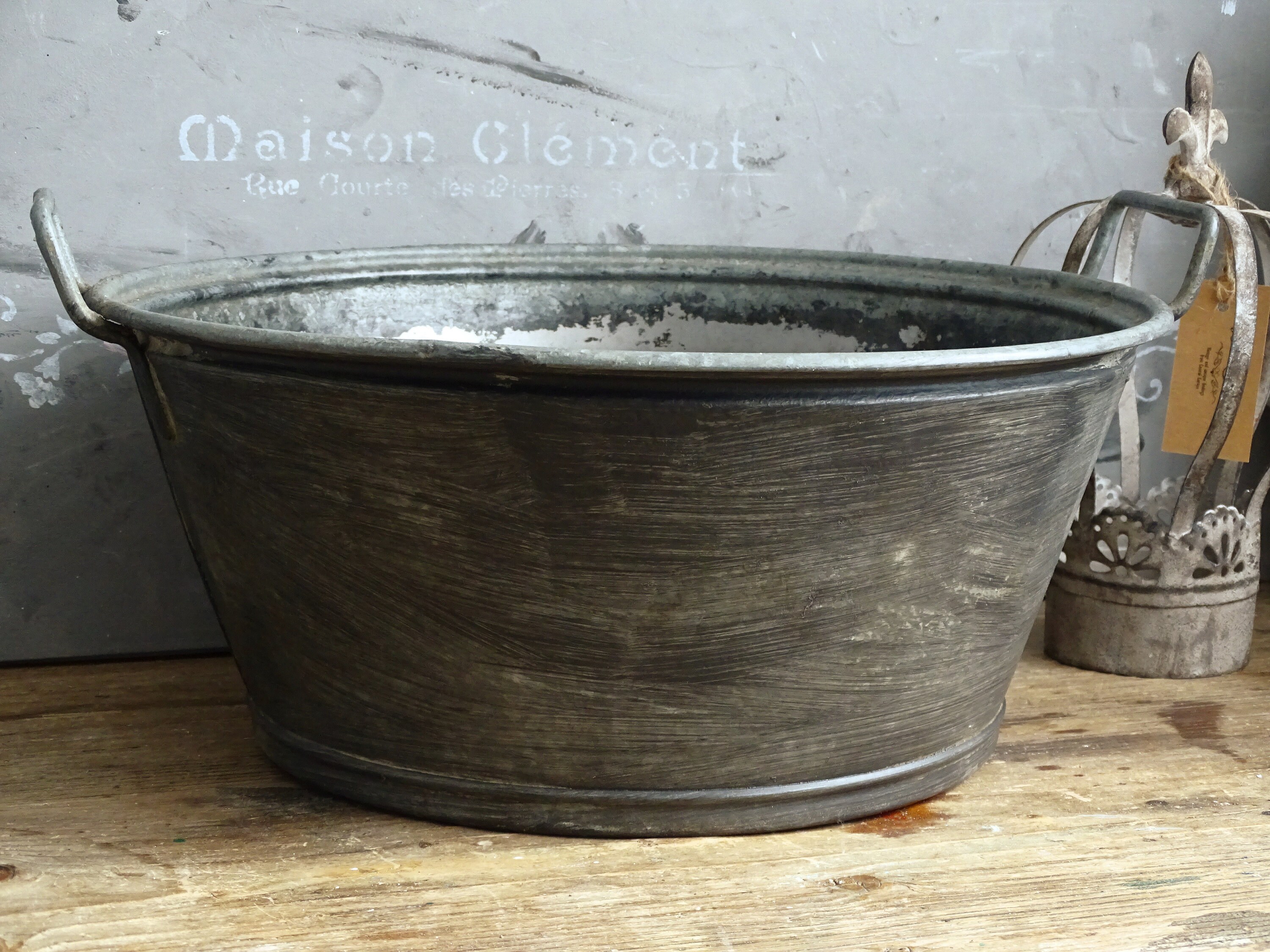 Vintage French Galvanized Zinc Bucket: Large Farmhouse Planter - Etsy