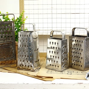 Rustic Metal Cheese Grater: Vintage Farmhouse Kitchen Decor