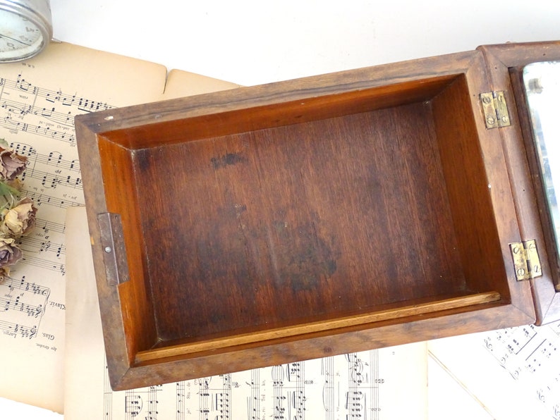 XL Antique Shaving Mirrored Box Art Deco Box w/ Drawer Walnut Etsy