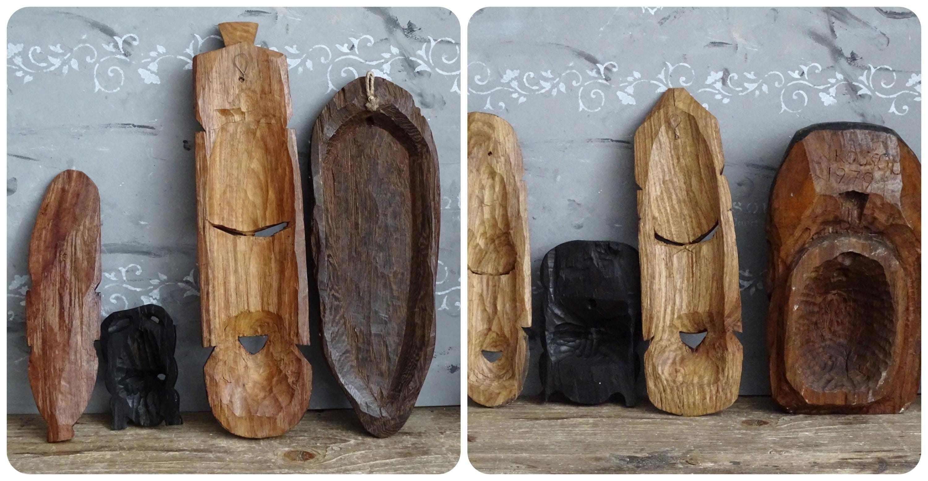 アフリカの部族の彫刻が施された木製マスク：民族風のホームウォール