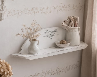 Antique Wood Wall Shelf with Rounded Back: Shabby Chic Farmhouse Decor