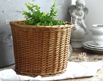 Large Wicker Plant Basket, Floor Rattan Planter Plant Pot Holder, Hand Woven Houseplant Basket, Boho Wicker Trash Can, Round Storage Basket