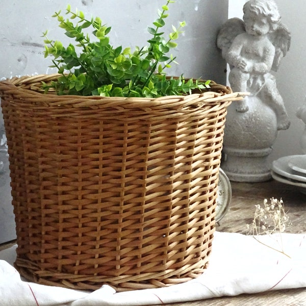 Large Wicker Plant Basket, Floor Rattan Planter Plant Pot Holder, Hand Woven Houseplant Basket, Boho Wicker Trash Can, Round Storage Basket