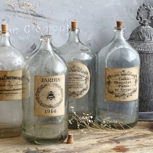 Antique French Apothecary Bottle: Large Clear Glass Jar with Cork Stopper