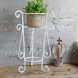 Hand Wrought Iron Plant Stand: Shabby Chic Metal Basket Planter