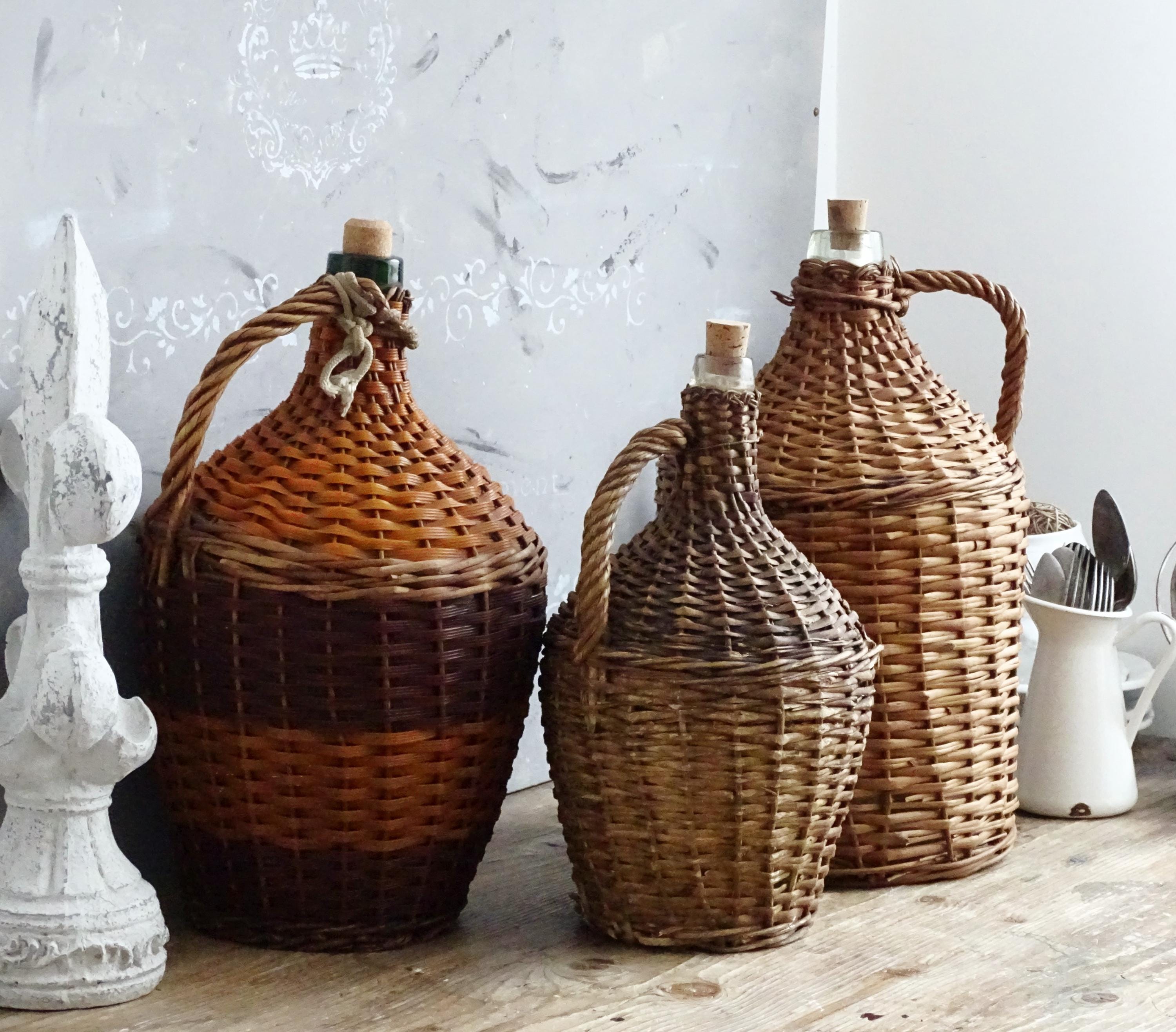 Large Wicker Demijohn Bottle Cork Stopper, Carboy: French Farmhouse Decor