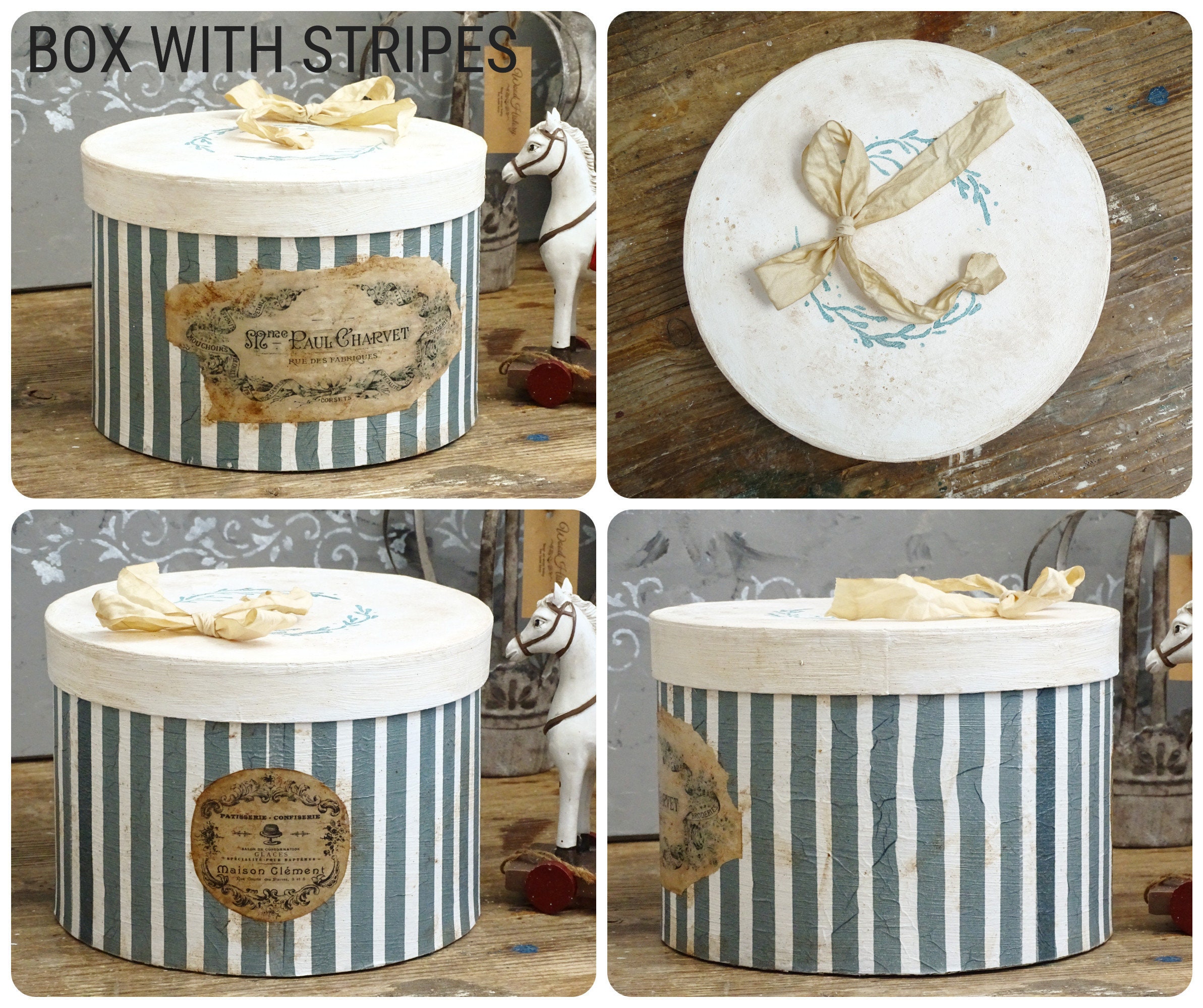 Shabby Chic Aged Hat Box, Romantic Storage Box, Vintage Style Box, Round  Decorative Lidded Box, Brocante Boudoir Box, French Country Decor 