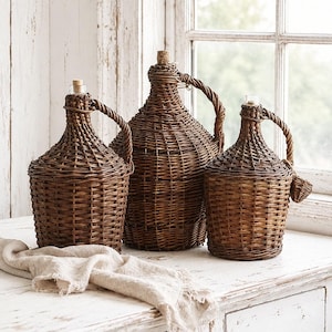 Rottinginlindad Demijohn-flaska med kork, fransk bondgårdsvinbärare