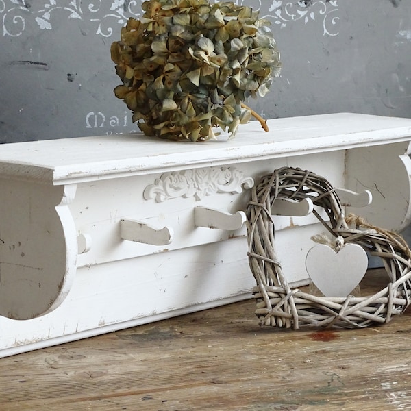 Porte-manteau mural blanc 5 supports pour rails de chevilles shaker en bois Shabby Chic Support mural pour serviettes de salle de bain 5 chevilles pour meuble d'entrée