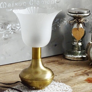 Brass Table Lamp: Frosted Tulip Shade, Mid Century Modern