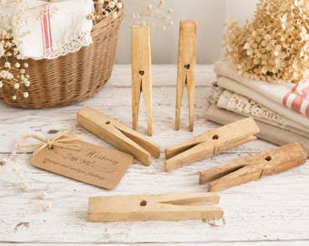 Set 12 Large Monogrammed Wood Clothespins, Hand-Burnt Monogram MD, Vintage Farmhouse Laundry Decor