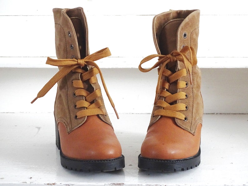 Suede Leather Ankle Boots Lace Up, Platform Mid Calf Boots Mid Chunky Heel, Cowboy Style Lace Up Boots, Leather Booties US 8.5 EU 39 UK 6.5 image 9