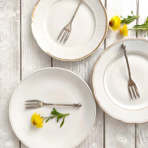 1960年代の磁器製バタープレート4枚セット（サイズ違い）、金縁、コテージティーパーティー用食器