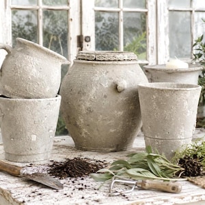 Textured Ceramic Plant Pot, Distressed Gray Stone Effect, Rustic Pottery Vase