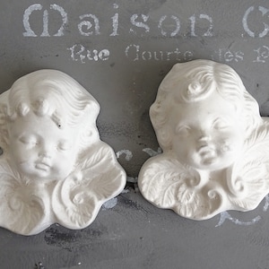 White Chalkware Angel Cherub: Shabby Chic Nursery Decor