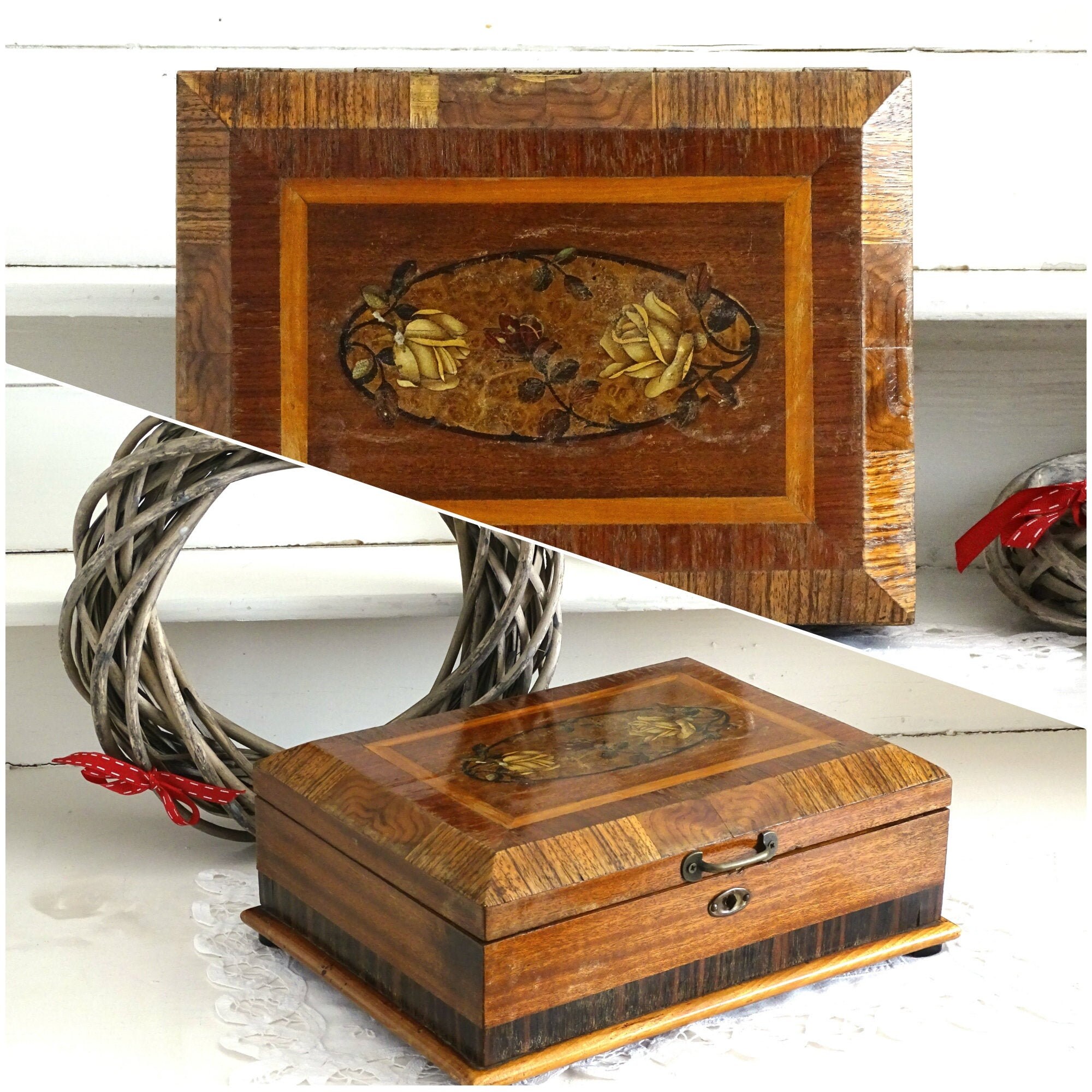 Wooden Treasure Chest Wood Box Case Jewellery Keepsake Trinket Storage Chic Gift