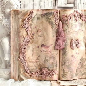 Vintage Pink Open Book Birds Design, Altered Book, Shabby Chic French Decor