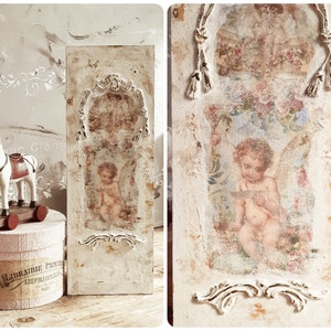 Baroque Cherub Angel French Wall Panel, Floral Cherub Picture Plaque, Shabby Chic Brocante Pediment, Antique Victorian Rococo Style Wall Art