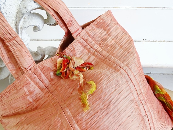 Handmade Pink Fabric Shoulder Tote Bag, Artisan S… - image 2