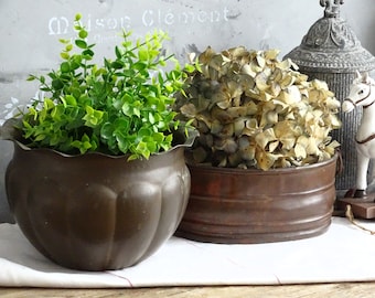 Jardinière en cuivre italienne, cache-pot en laiton cuivré martelé à la main, pot de fleur rond en métal, jardinière en cuivre rétro, jardin d'intérieur bohème