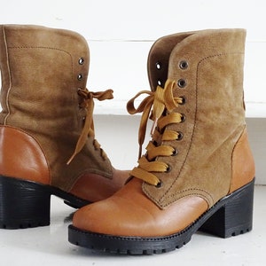 Suede Leather Ankle Boots Lace Up, Platform Mid Calf Boots Mid Chunky Heel, Cowboy Style Lace Up Boots, Leather Booties US 8.5 EU 39 UK 6.5 image 7