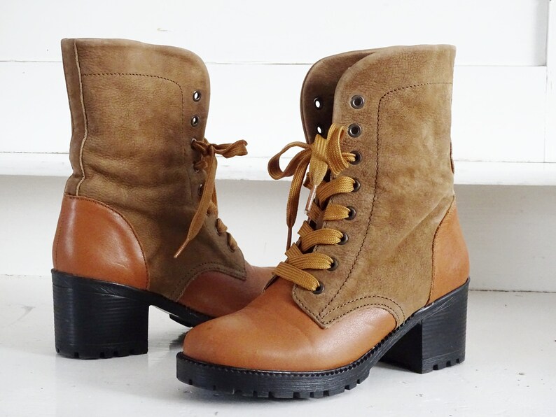 Suede Leather Ankle Boots Lace Up, Platform Mid Calf Boots Mid Chunky Heel, Cowboy Style Lace Up Boots, Leather Booties US 8.5 EU 39 UK 6.5 image 7