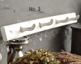 Shabby Chic Coat Rack: Distressed White Wood Wall Mount