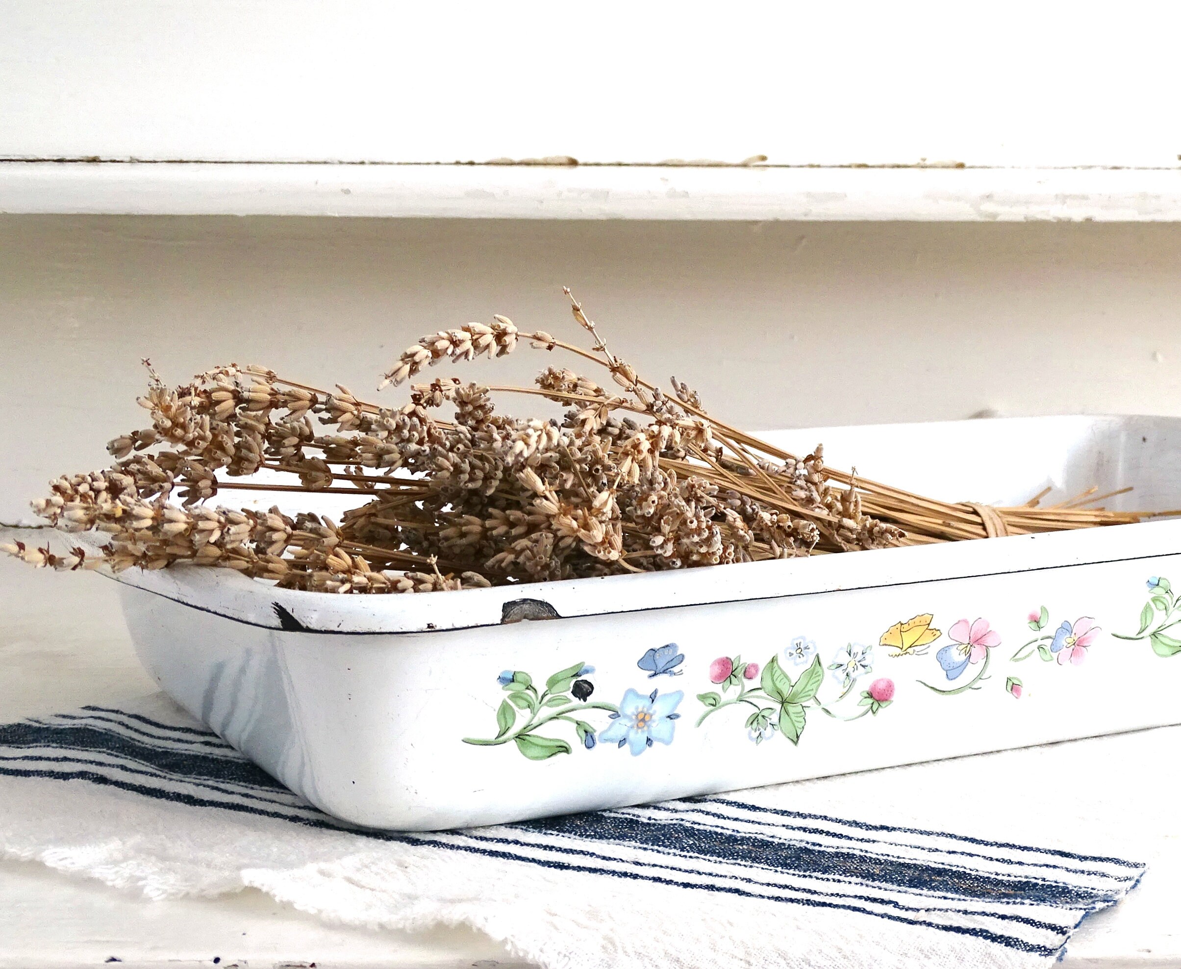 White Floral Enamel Baking Tray Enamel Roasting Pan Enamel Etsy