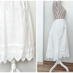 Antique White Linen Skirt: Handmade Victorian Lace Trim, Cottagecore