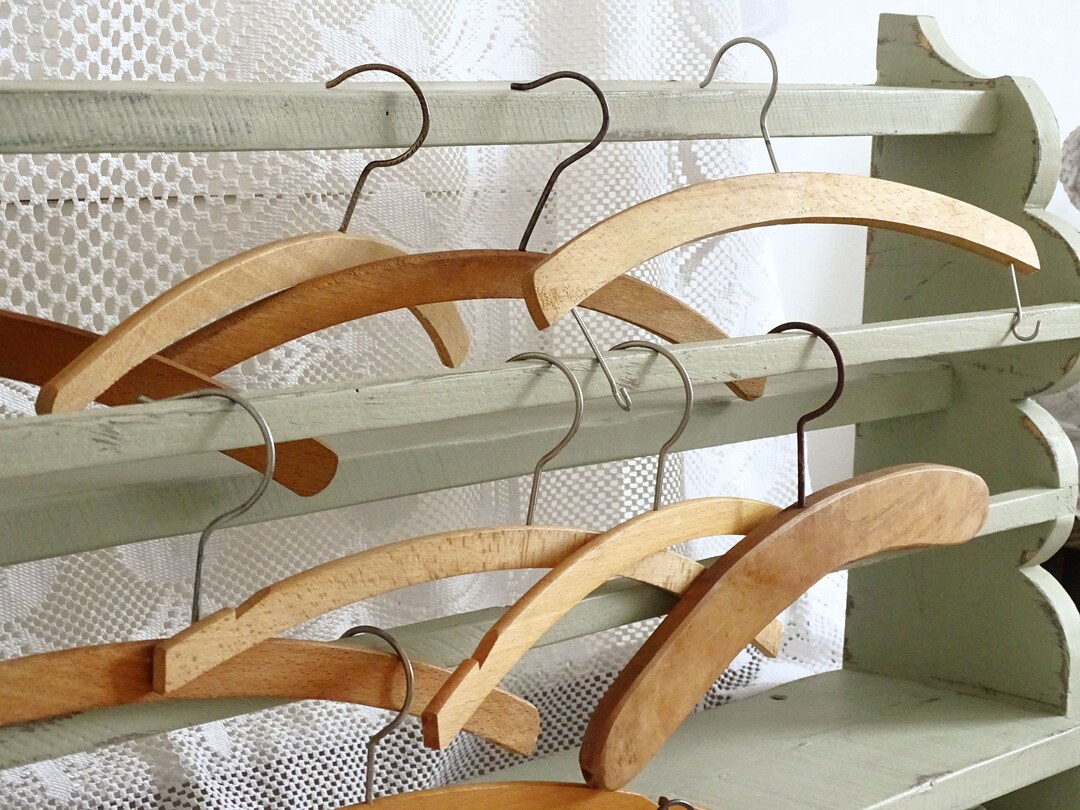 Rustic Hangers Set of 6 Vintage Wood Clothes Hangers: Rustic French Display - Etsy