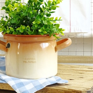 Beige Enamel Cooking Pot w/ Handles, 60s Enamelware, Retro Enamel Stock Pot, Cookware Pot, Casserole Dish, Rustic Farmhouse Kitchen Decor