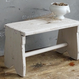 Antique White Wood Step Stool: Rustic Farmhouse Plant Stand