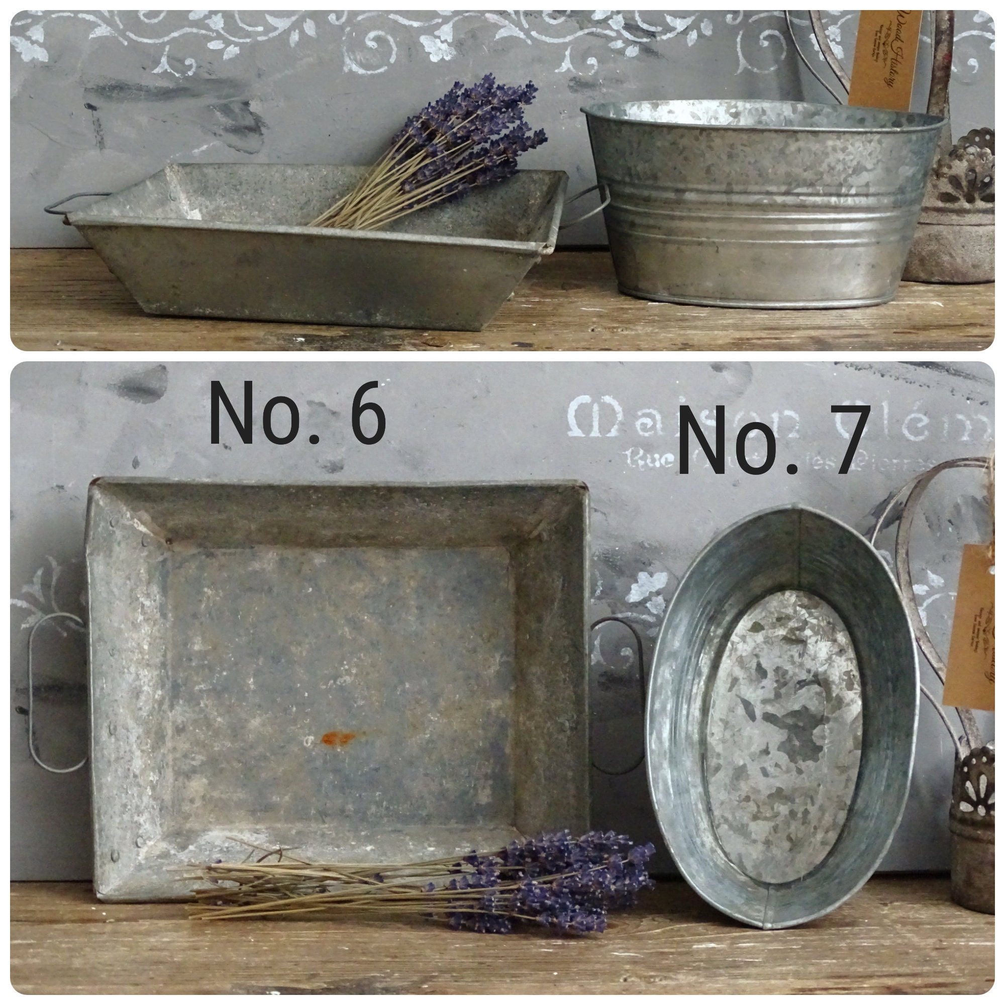 ヴィンテージの亜鉛メッキメタルプランター：素朴な農家風インテリア