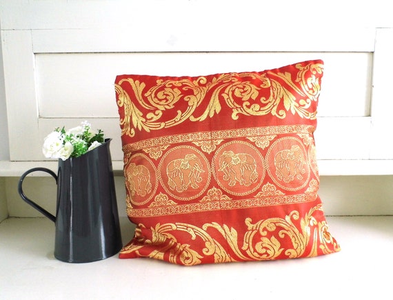 Red Gold Pillow Cover Metallic Satin Metallic Red Toss Pillow Cover