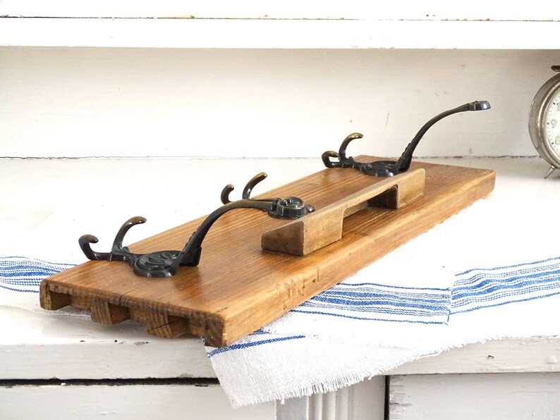 Upcycled Wood Coat Hat Rack Metal Hooks Peg Wall Mounted Etsy