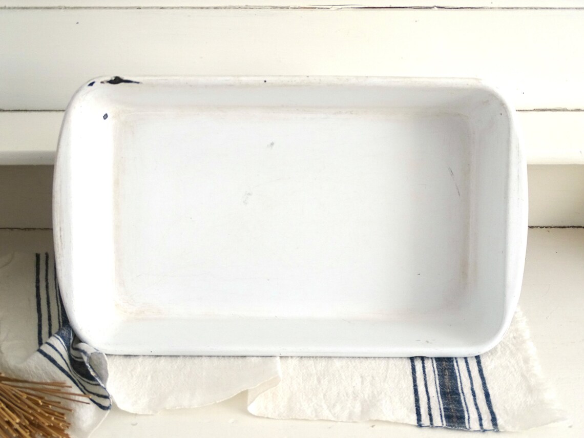White Floral Enamel Baking Tray Enamel Roasting Pan Enamel Etsy