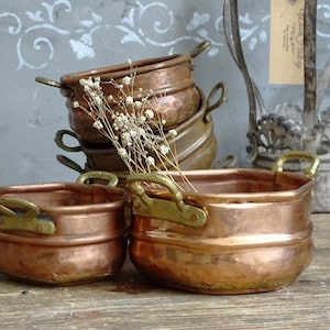 Hammered Copper Planter with Brass Handles: Boho Succulent Pot
