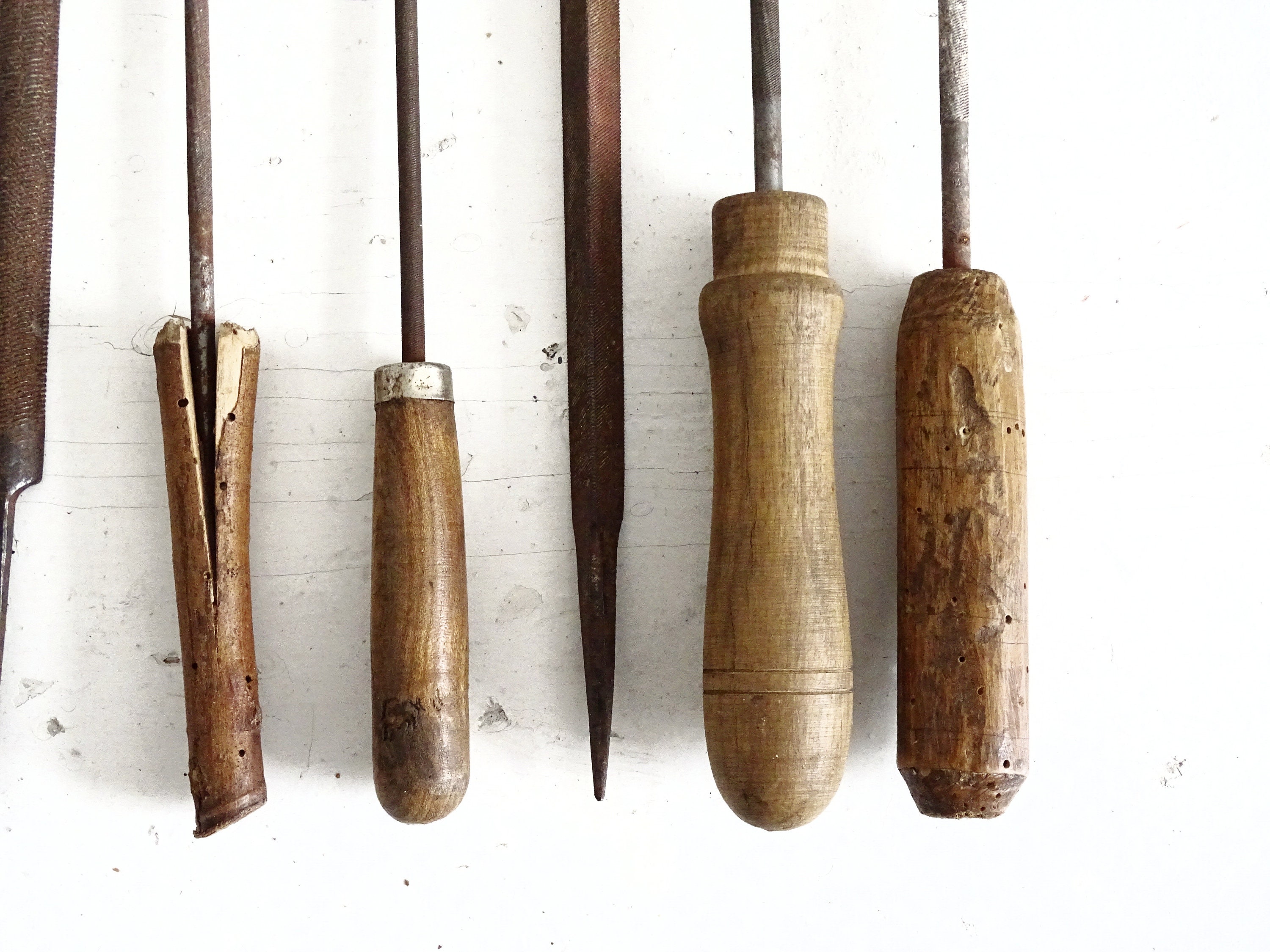 Vintage File Set (6 files, 3 wooden handles, Herbert Small Tools)