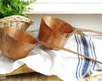 French Antique Copper Ladle, Hand Hammered Copper Jam Ladle, Large Copper Dipper, Copper Scoop, Rustic Farmhouse Kitchen Cooking Utensil