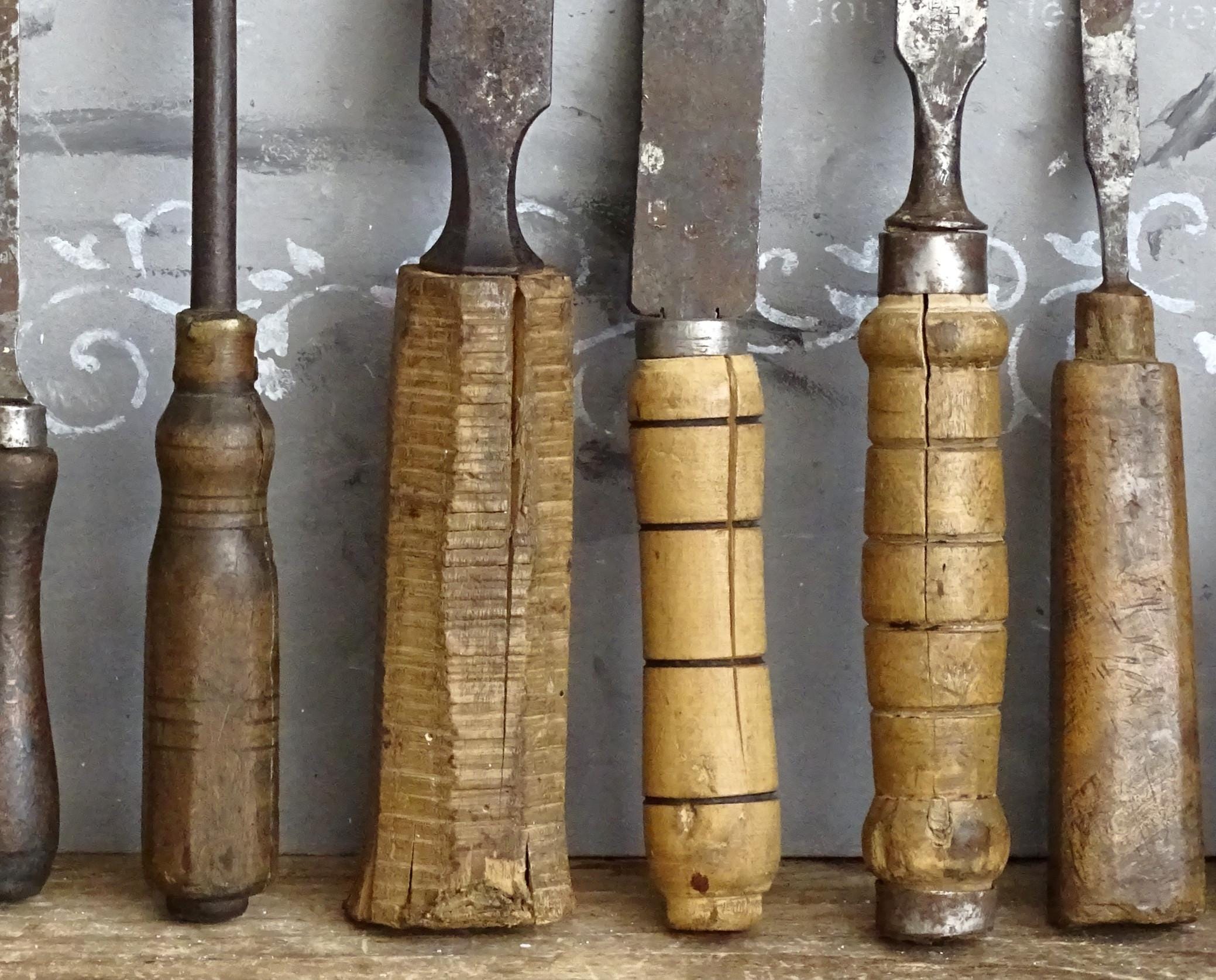 Old ‎Leather craftsman's tool handle ウッドハンドルいろいろ