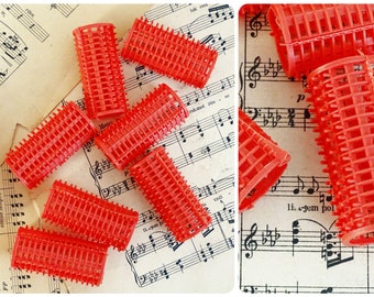 Set 9 Red Plastic Hair Curlers, Large Hair Wave Rollers, Retro Hairstyle, Hair Curling Rods, Hairdresser Supply Accessory Beauty Salon Decor