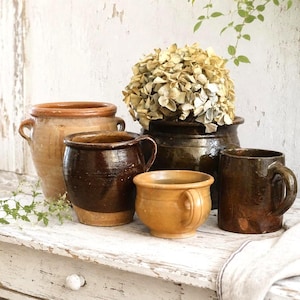 Antique Terracotta Pot with Handle: Rustic French Confit Jar, Planter